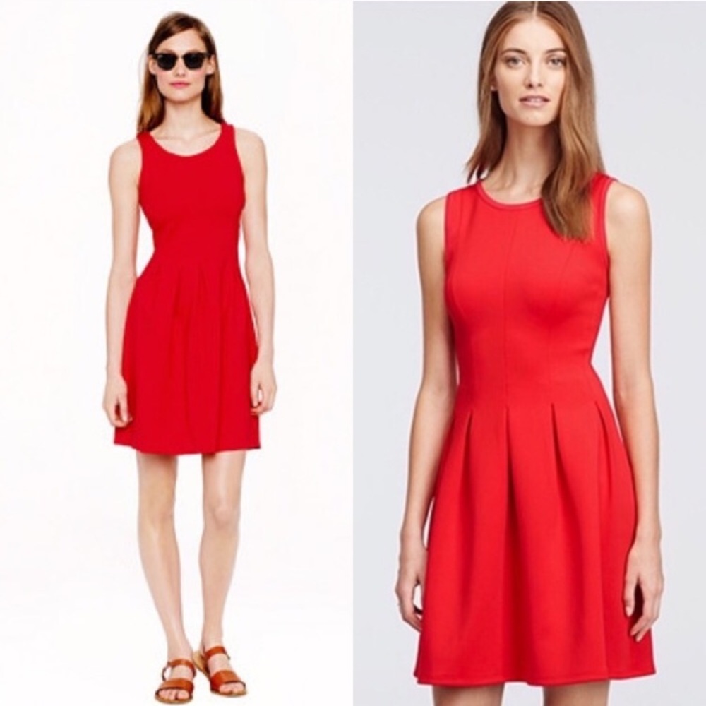 J Crew red pleated flare dress size 0